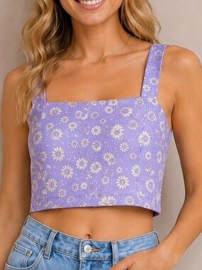 Altr’d State Lilac Floral Square-Neck Crop Top